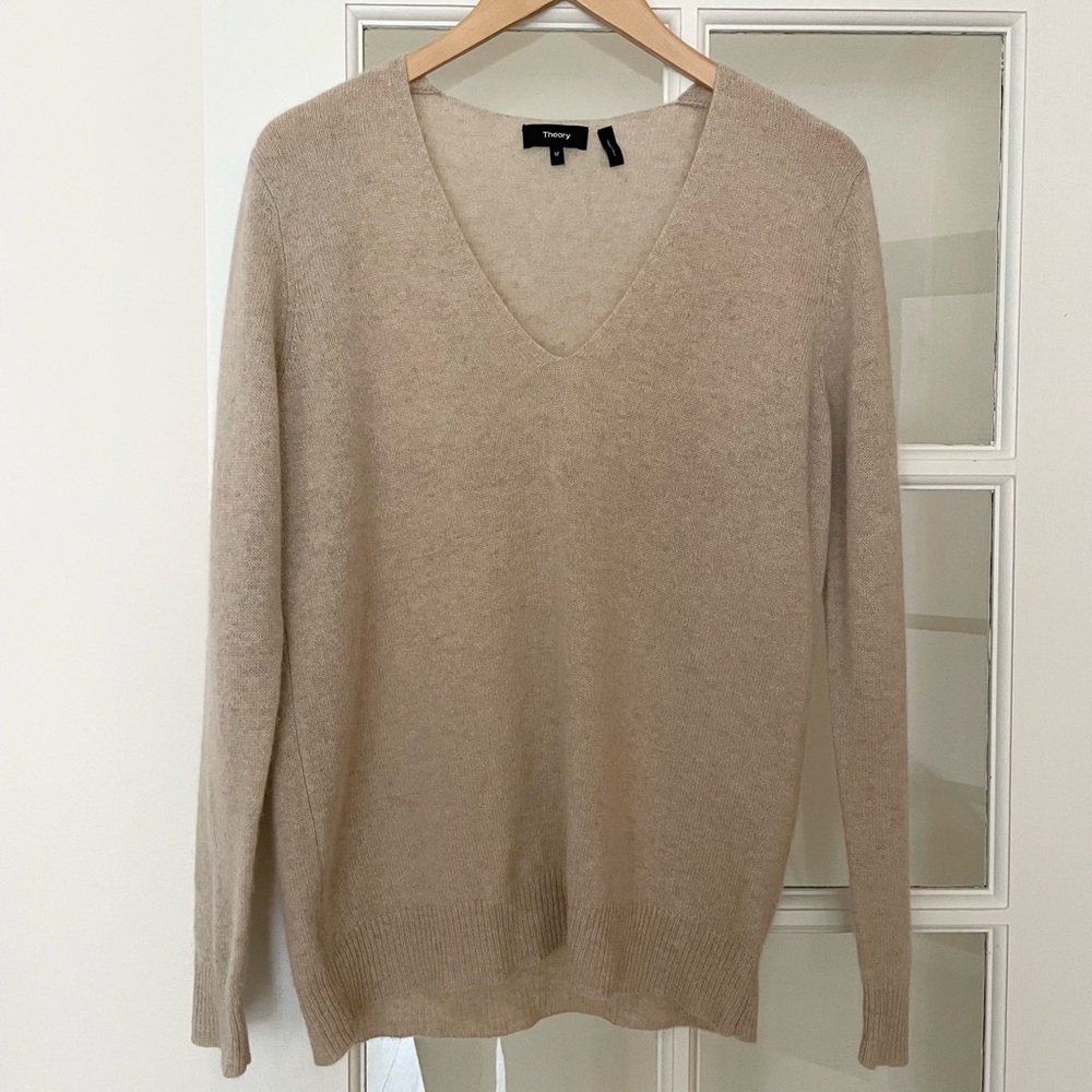 Theory Beige V-Neck Sweater